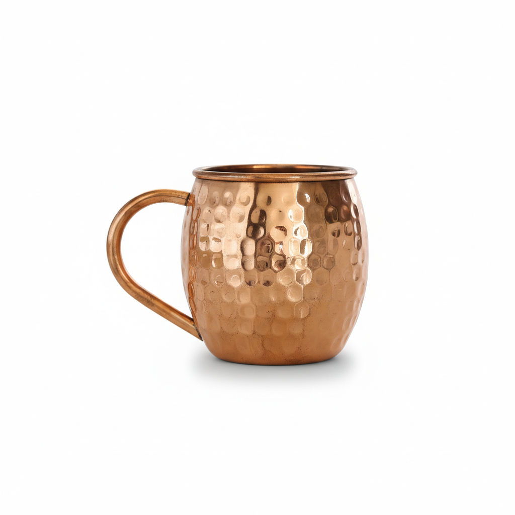 Pure copper hammered round shaped moscow mule, beer mug with copper handle, drinkware, barware, 1, 530 ML